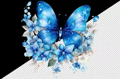Watercolor blue butterflies floral sparkle flowers insect diamonds 20 oz tumbler skinny mug wrap clipart t-shirt sublimation printable design