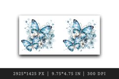 Watercolor blue butterflies floral sparkle flowers insect diamonds 20 oz tumbler skinny mug wrap clipart t-shirt sublimation printable design