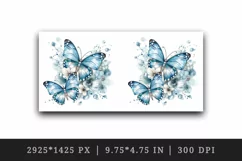 Watercolor blue butterflies floral sparkle flowers insect diamonds 20 oz tumbler skinny mug wrap clipart t-shirt sublimation printable design