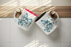 Watercolor blue butterflies floral sparkle flowers insect diamonds 20 oz tumbler skinny mug wrap clipart t-shirt sublimation printable design