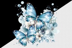 Watercolor blue butterflies floral sparkle flowers insect diamonds 20 oz tumbler skinny mug wrap clipart t-shirt sublimation printable design