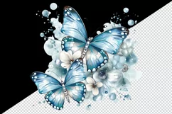 Watercolor blue butterflies floral sparkle flowers insect diamonds 20 oz tumbler skinny mug wrap clipart t-shirt sublimation printable design