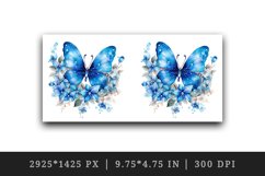 Watercolor blue butterflies floral sparkle flowers insect diamonds 20 oz tumbler skinny mug wrap clipart t-shirt sublimation printable design