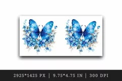 Watercolor blue butterflies floral sparkle flowers insect diamonds 20 oz tumbler skinny mug wrap clipart t-shirt sublimation printable design