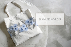 Watercolor Blue Daisy Seamless Border PNG Product Image 2