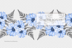 Watercolor Blue Daisy Seamless Border PNG Product Image 3