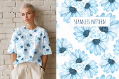 Watercolor Blue Daisy Seamless Pattern Product Image 1