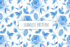 Blue Watercolor Rose Seamless Pattern Product Image 2