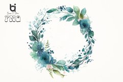 Watercolor blue floral wreath png bundle Product Image 2