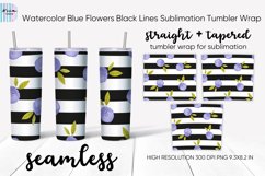 Blue Flowers Black Lines Skinny Seamless Tumbler Sublimation Product Image 1
