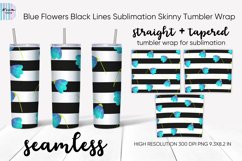 Blue Flowers Black Lines Skinny Seamless Tumbler Sublimation Product Image 1