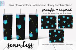 Blue Flowers Black Skinny Seamless Tumbler Sublimation Wrap Product Image 1