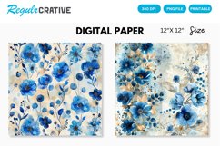 Watercolor Blue Flowers Digital Paper, Flowers Background Product Image 1