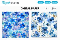 Watercolor Blue Flowers Digital Paper, Flowers Background Product Image 1