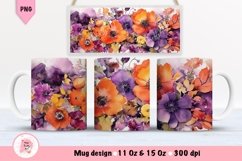 Watercolor Flowers Mug Wrap Sublimation Designs, 3d Mug, Flowers Png