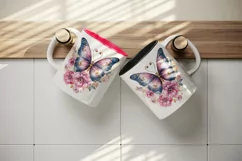 Watercolor blue gold pink butterfly floral sparkle flowers insect diamonds 20 oz tumbler skinny mug wrap clipart t-shirt sublimation printable design