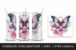 Watercolor blue gold pink butterfly floral sparkle flowers insect diamonds 20 oz tumbler skinny mug wrap clipart t-shirt sublimation printable design