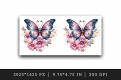Watercolor blue gold pink butterfly floral sparkle flowers insect diamonds 20 oz tumbler skinny mug wrap clipart t-shirt sublimation printable design