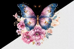 Watercolor blue gold pink butterfly floral sparkle flowers insect diamonds 20 oz tumbler skinny mug wrap clipart t-shirt sublimation printable design