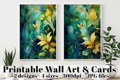 Watercolor Abstract Blue, Green and Gold Posters Cards, s1 Product Image 1