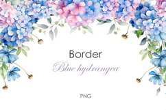 Watercolor blue hydrangea border
