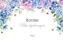 Watercolor blue hydrangea border