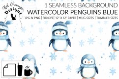 Watercolor blue penguins winter scrapbooking papers sublimation mug tumbler 1