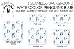 Watercolor blue penguins winter scrapbooking papers sublimation mug tumbler 2