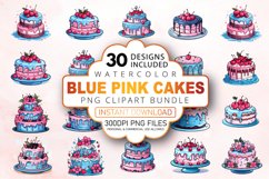 Watercolor Blue Pink Cakes Clipart Bundle Product Image 1
