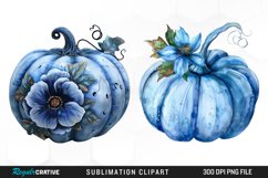 Watercolor Blue Pumpkins Graphics Clipart Product Image 1