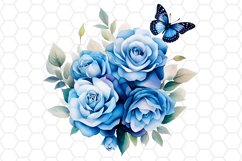 Watercolor Blue Rose and Butterfly Clipart