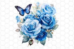 Watercolor Blue Rose and Butterfly Clipart