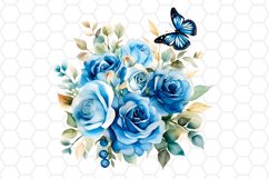 Watercolor Blue Rose and Butterfly Clipart