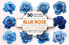 Watercolor Blue Rose Clipart Bundle Product Image 1