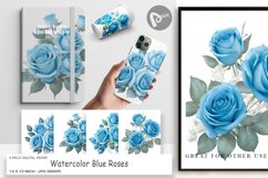 Digital Paper Watercolor Blue Roses Product Image 1