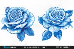 Watercolor Blue Roses PNG Set Clipart Product Image 1