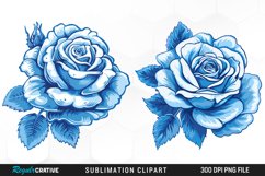 Watercolor Blue Roses PNG Set Clipart Product Image 1