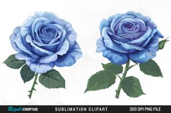 Watercolor Blue Roses PNG Set Clipart Product Image 1