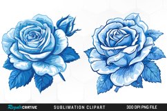 Watercolor Blue Roses PNG Set Clipart Product Image 1