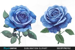 Watercolor Blue Roses PNG Set Clipart Product Image 1