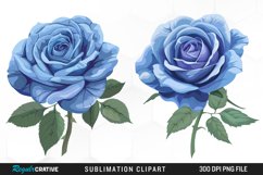 Watercolor Blue Roses PNG Set Clipart Product Image 1