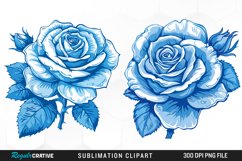 Watercolor Blue Roses PNG Set Clipart Product Image 1