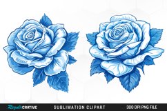 Watercolor Blue Roses PNG Set Clipart Product Image 1