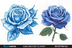 Watercolor Blue Roses PNG Set Clipart Product Image 1