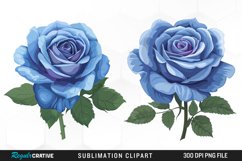 Watercolor Blue Roses PNG Set Clipart Product Image 1