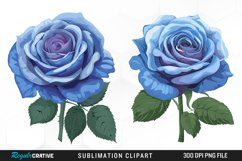 Watercolor Blue Roses PNG Set Clipart Product Image 1