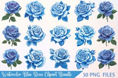 Watercolor Blue Roses Flowers Clipart Bundle Product Image 1