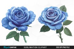 Watercolor Blue Roses Flowers Clipart Bundle Product Image 2
