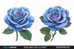 Watercolor Blue Roses Flowers Clipart Bundle Product Image 4