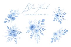 Blue watercolor floral clipart, Light blue roses clipart PNG Product Image 3